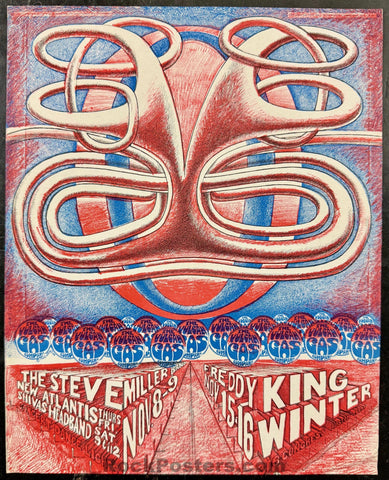 AUCTION - Johnny Winter/Steve Miller - 1968 Texas Handbill - Vulcan Gas Co. - Excellent