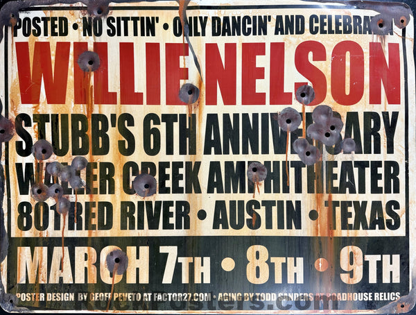 AUCTION -  Willie Nelson - Stubbs's 6th Anniversary - RARE Metal Sign 2002 - Mint