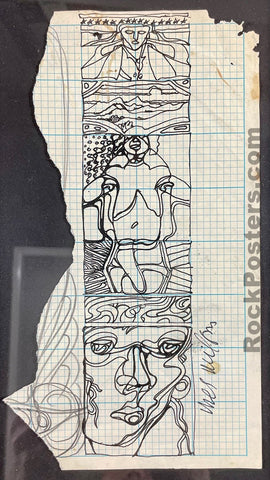 AUCTION - Original Artwork - Wes Wilson Signed - Drawing - 1967 Framed - Excellent