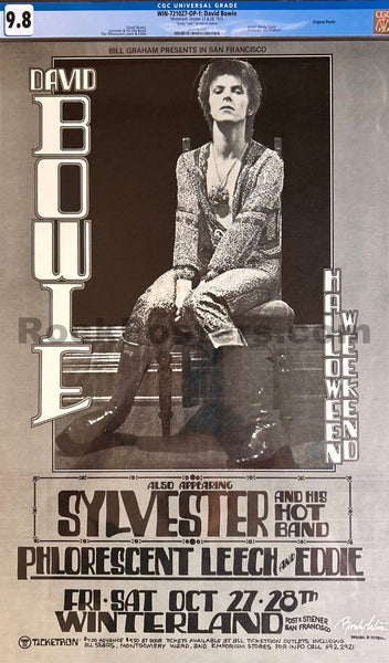 David Bowie - Flo & Eddie - Randy Tuten Signed - 1972 Poster - Winterland - CGC Graded 9.8