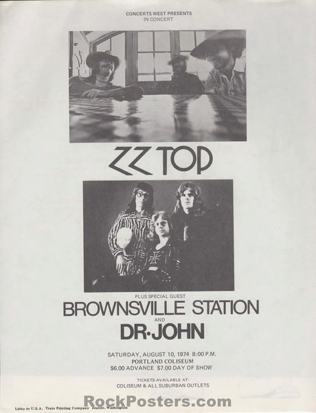 AUCTION - ZZ Top/Dr. John - 1974 2-sided Handbill - Portland OR - Near Mint Minus