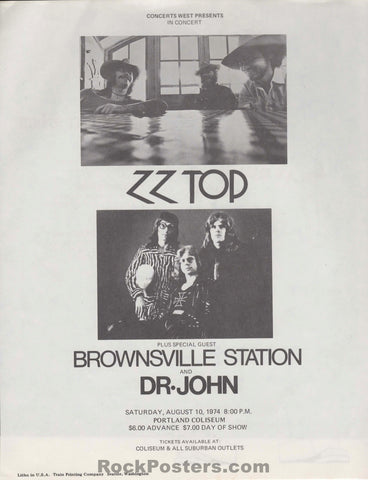 AUCTION - ZZ Top/Dr. John - 1974 2-sided Handbill - Portland OR - Near Mint Minus