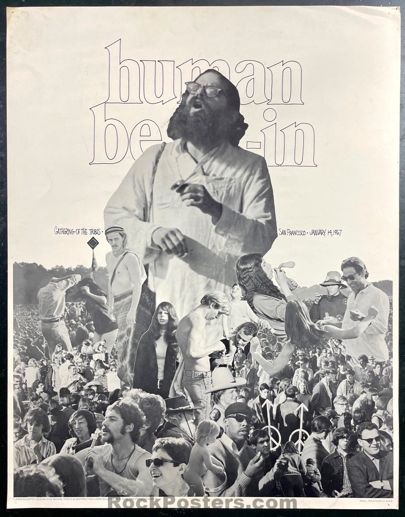 AUCTION - Human Be-In - Gathering of the Tribes - Allen Ginsberg - San Francisco - 1967 Poster - Very Good