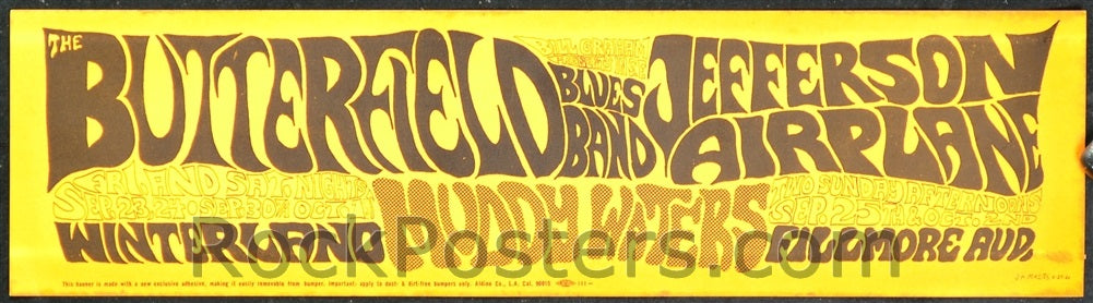 AOR-2.55 - Butterfield Blues Band Bumper Sticker - Fillmore Auditorium - Condition - Near Mint - SF Rock Posters - EST 1991. San Francisco, CA