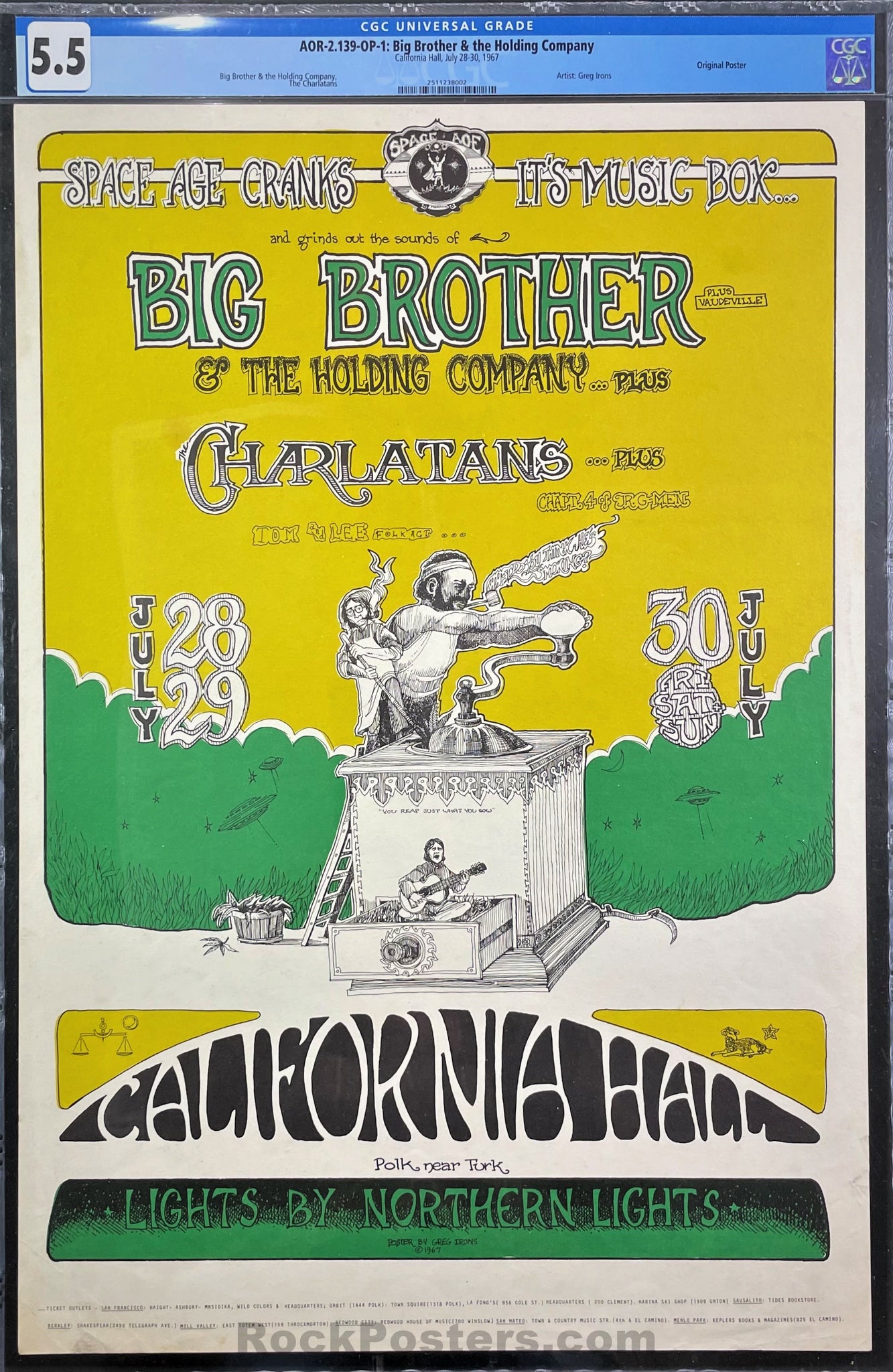 AUCTION - AOR 2.139 - Big Brother & Janis Joplin - 1967 Poster - California Hall - CGC Graded 5.5