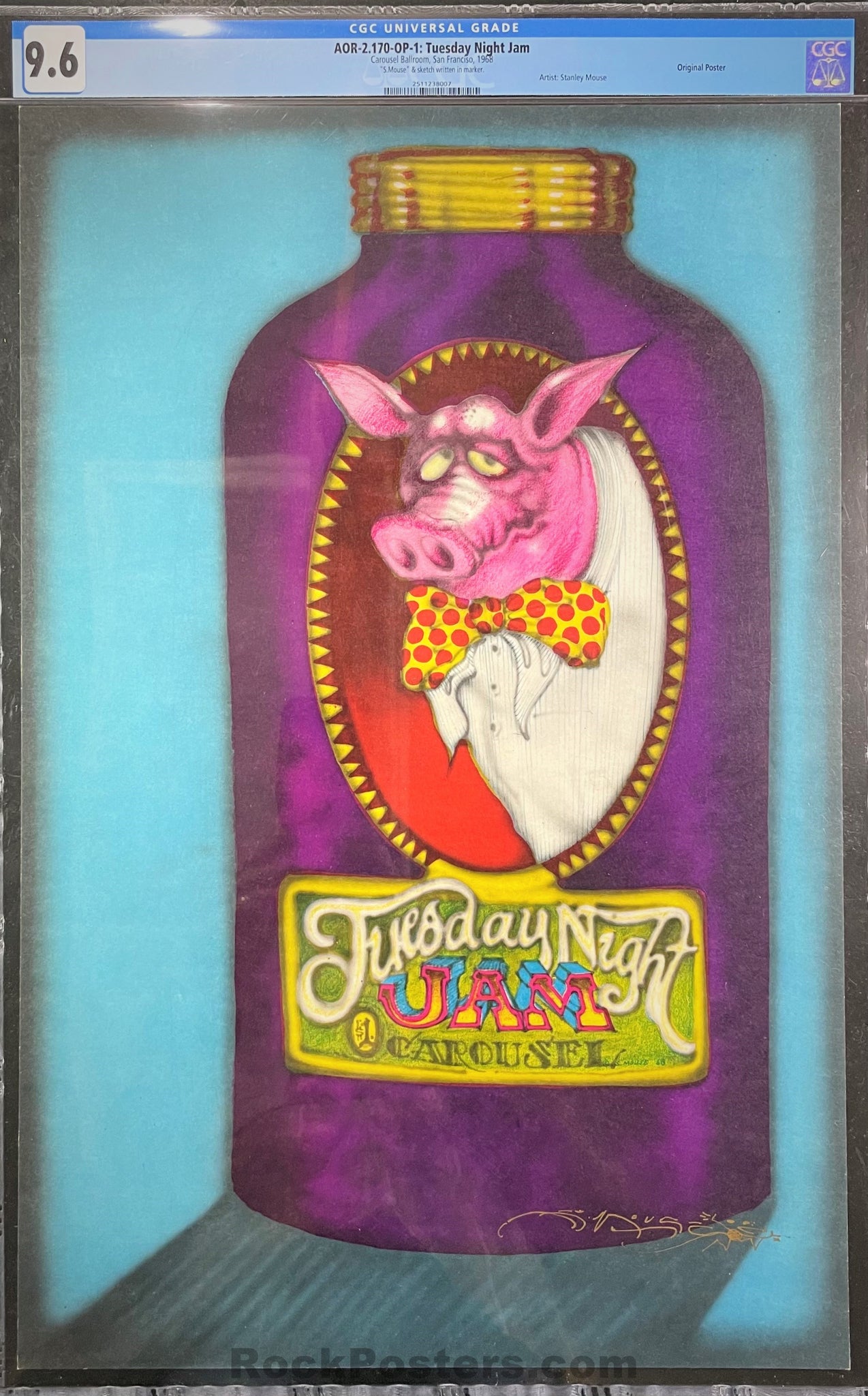AUCTION - AOR-2.170 - Tuesday Night Jam - Mouse SIGNED - 1968 Poster - Carousel Ballroom - CGC Graded 9.6
