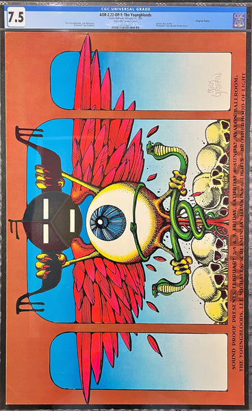 AUCTION - AOR-2.22 - The Youngbloods - 1969 Poster - Rick Griffin Signed - Avalon Ballroom - CGC Graded 7.5