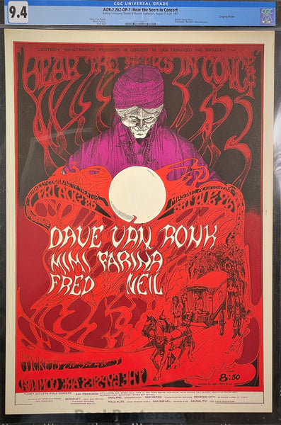 AUCTION - AOR-2.262 - Dave Van Ronk Mimi Farina - 1967 Poster - Berkeley Community Theater - CGC Graded 9.4