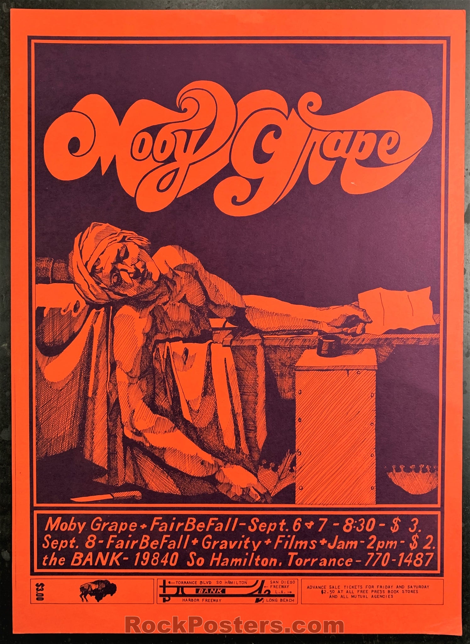 AUCTION - AOR-3.86 - Moby Grape - 1968 Poster - The Bank - Excellent