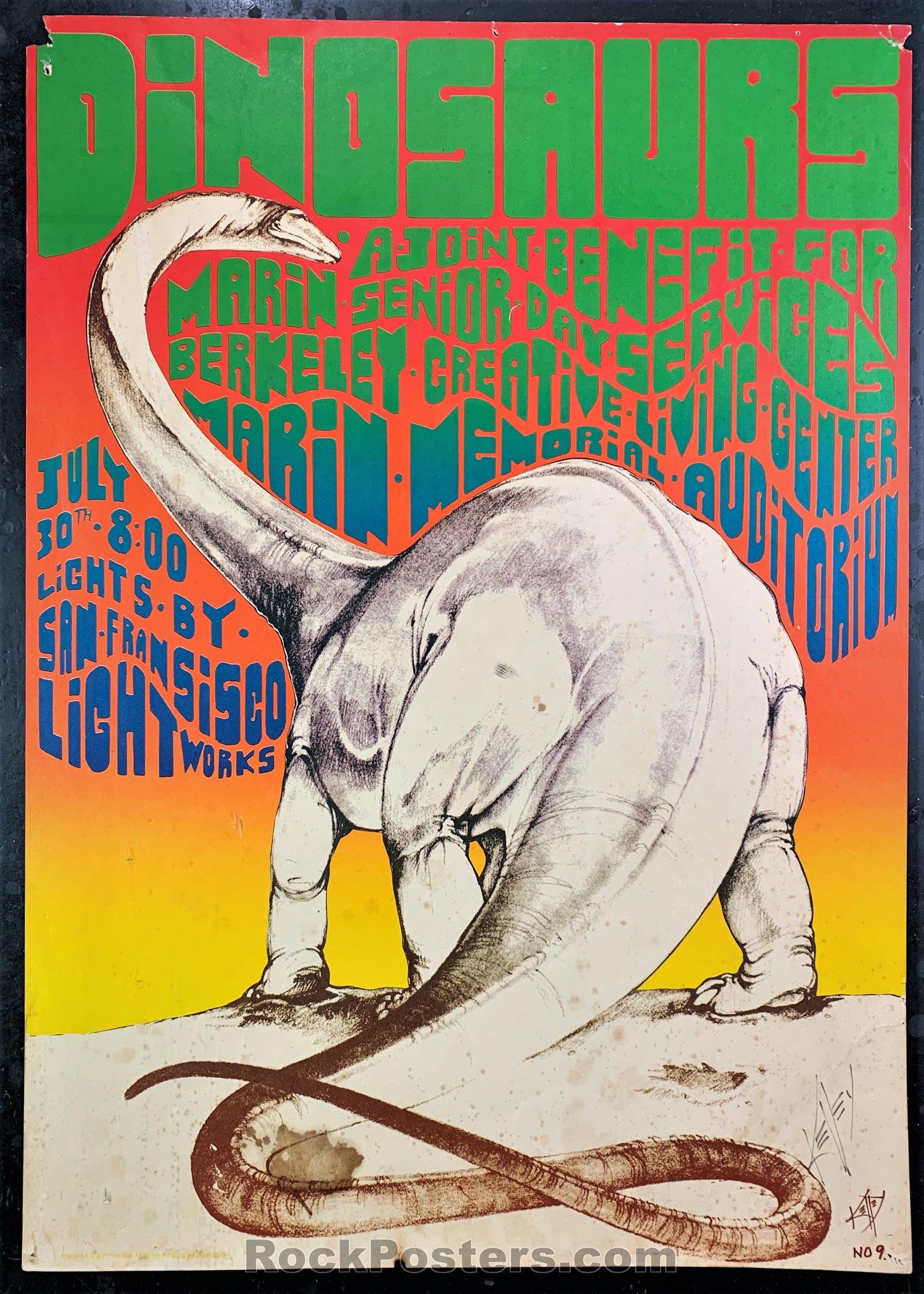 AOR 4.64 - The Dinosaurs Kelley Signed - 1984 Poster - Marin Veterans Auditorium - Rough