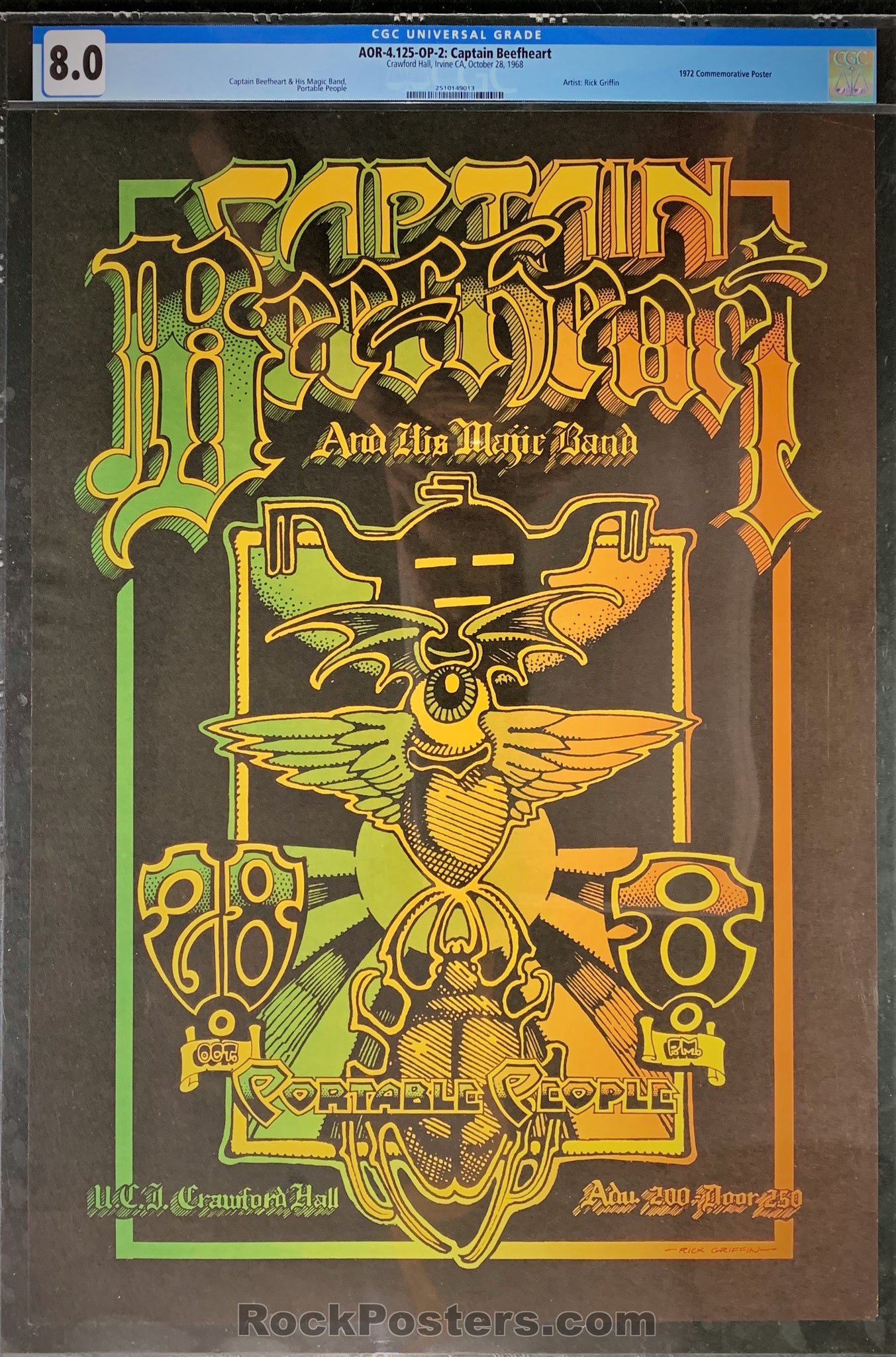 AUCTION - AOR4.125 - Captain Beefheart & His Magic Band Poster - U.C. Irvine - Condition - CGC Graded 8.0