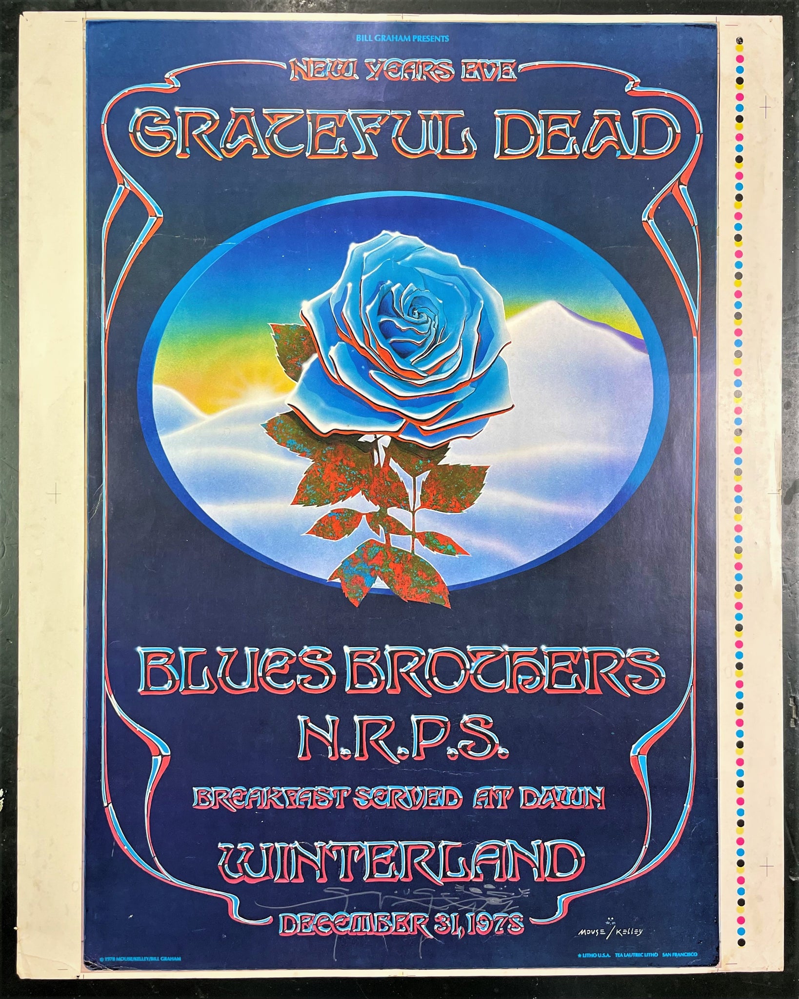 AUCTION - AOR-4.38 -  Grateful Dead Blue Rose - Stanley Mouse Signed - 1978 Uncut Poster - Winterland  - Good