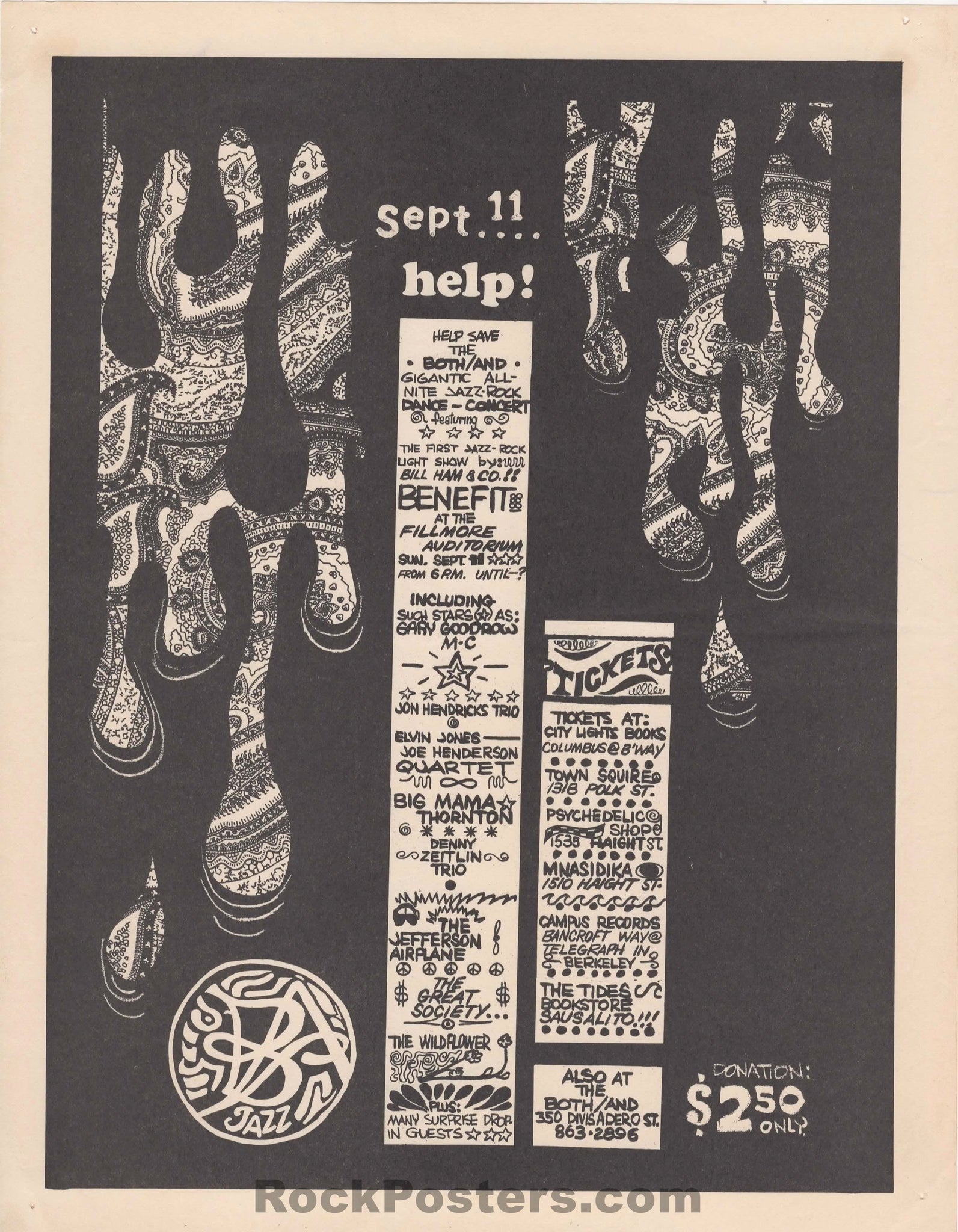 AUCTION - AOR 2.74 - Grateful  Dead -  Both/And Benefit - 1966 Handbill - Fillmore Auditorium - Excellent