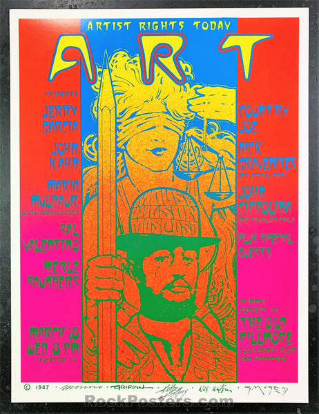 AUCTION - Alton Kelley Collection - Artist Right's Today Jerry Garcia - 1987 Poster - Kelley Signed - Old Fillmore - Near Mint