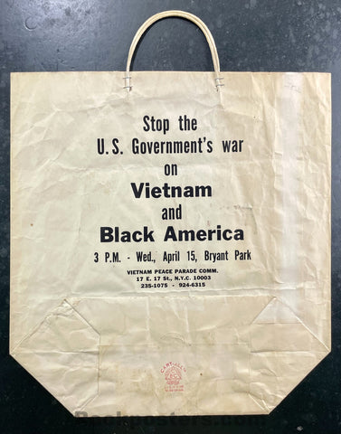 AUCTION - NYC Anti-War - 1970 Two-Sided Shopping Bag - Excellent