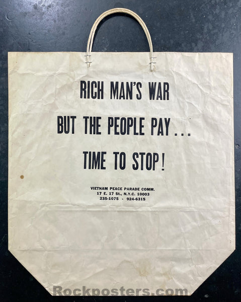 AUCTION - NYC Anti-War - 1970 Two-Sided Shopping Bag - Excellent