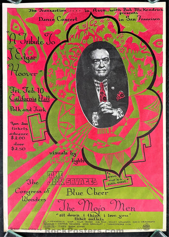 AUCTION - AOR-2.150 - Blue Cheer Mojo Men - 1967 Poster - California Hall - Near Mint Minus