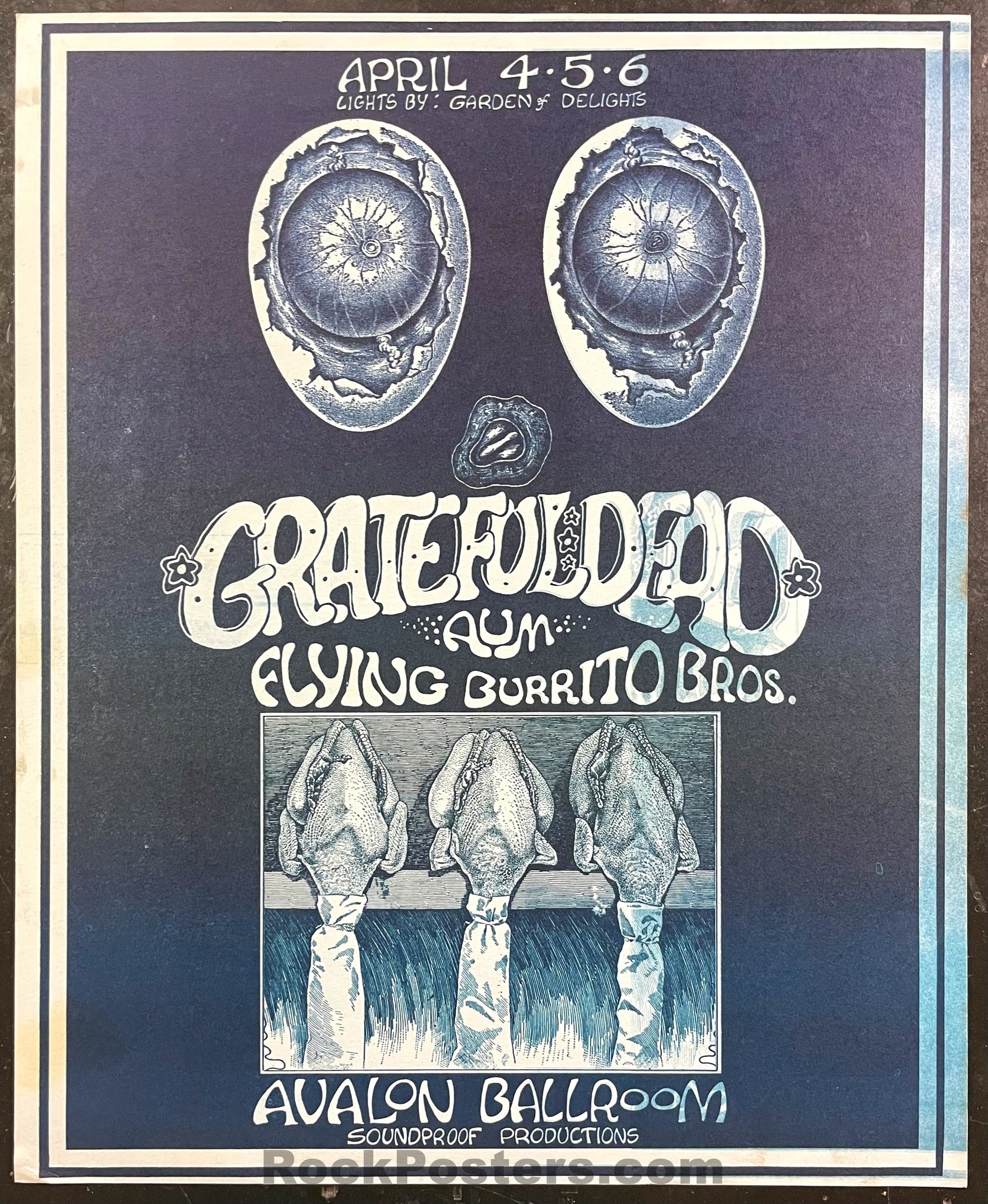AUCTION - AOR 2.26 - Grateful Dead Gram Parsons - 1969  Variant Poster - Avalon Ballroom - Near Mint Minus