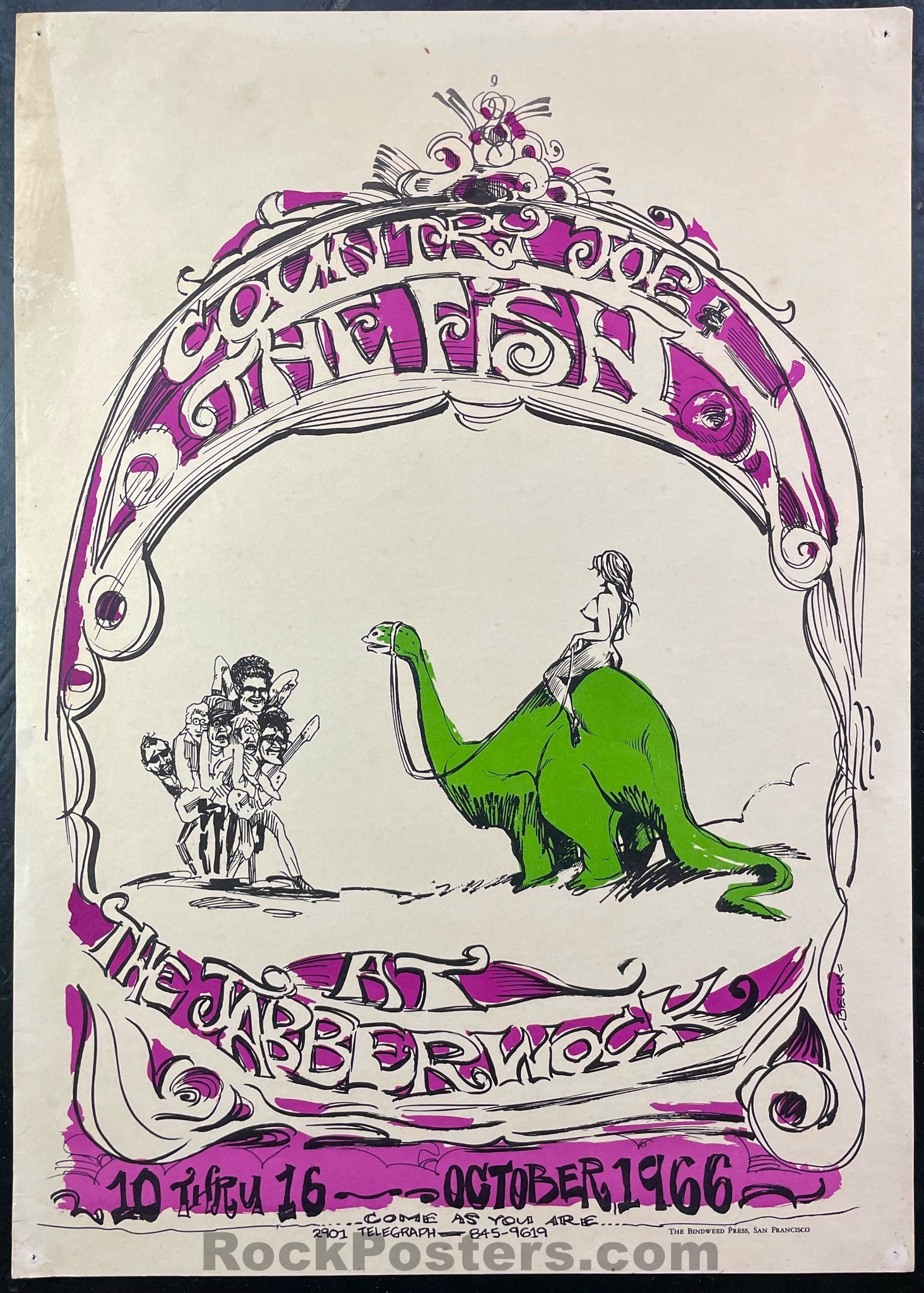 AUCTION - AOR 2.282 - Country Joe and the Fish - 1966 Poster - Jabberwock Berkeley - Excellent