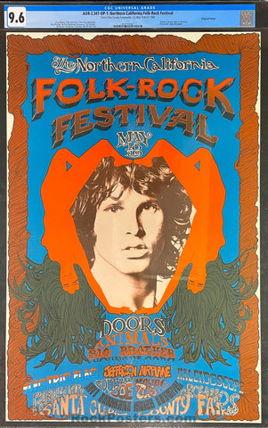 AUCTION - AOR 2.341 - Doors Janis Joplin - 1968 OP-1 Poster - Nor Cal Folk Rock Fest - CGC Graded 9.6