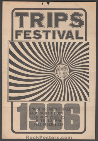 AUCTION - AOR 2.42 - Trips Festival - Grateful Dead Ken Kesey - 2-Sided 1966 Handbill - Longshoremen's Hall - Good