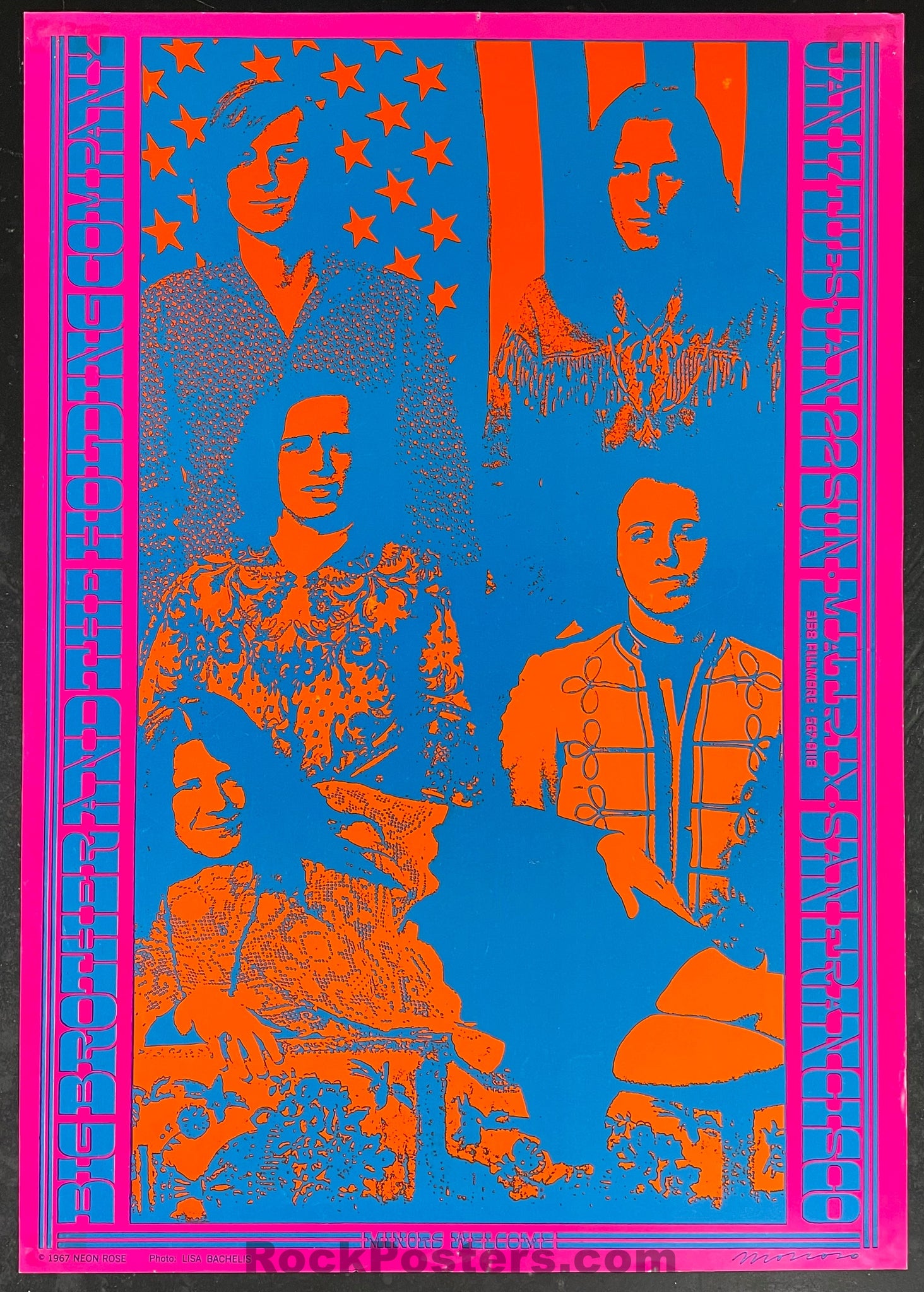 AUCTION - AOR 2.126 - Big Brother Janis Joplin - Neon Rose 3 1967 Poster - Matrix - Very Good