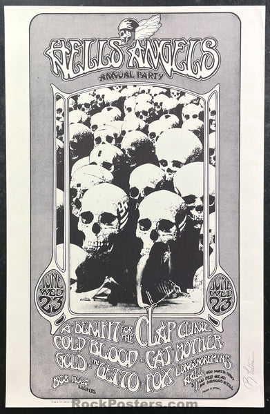 AUCTION - AOR 4.13 - Hells Angels - Randy Tuten Artist Signed - 1971 Poster - Longshoremens Hall - Near Mint Minus