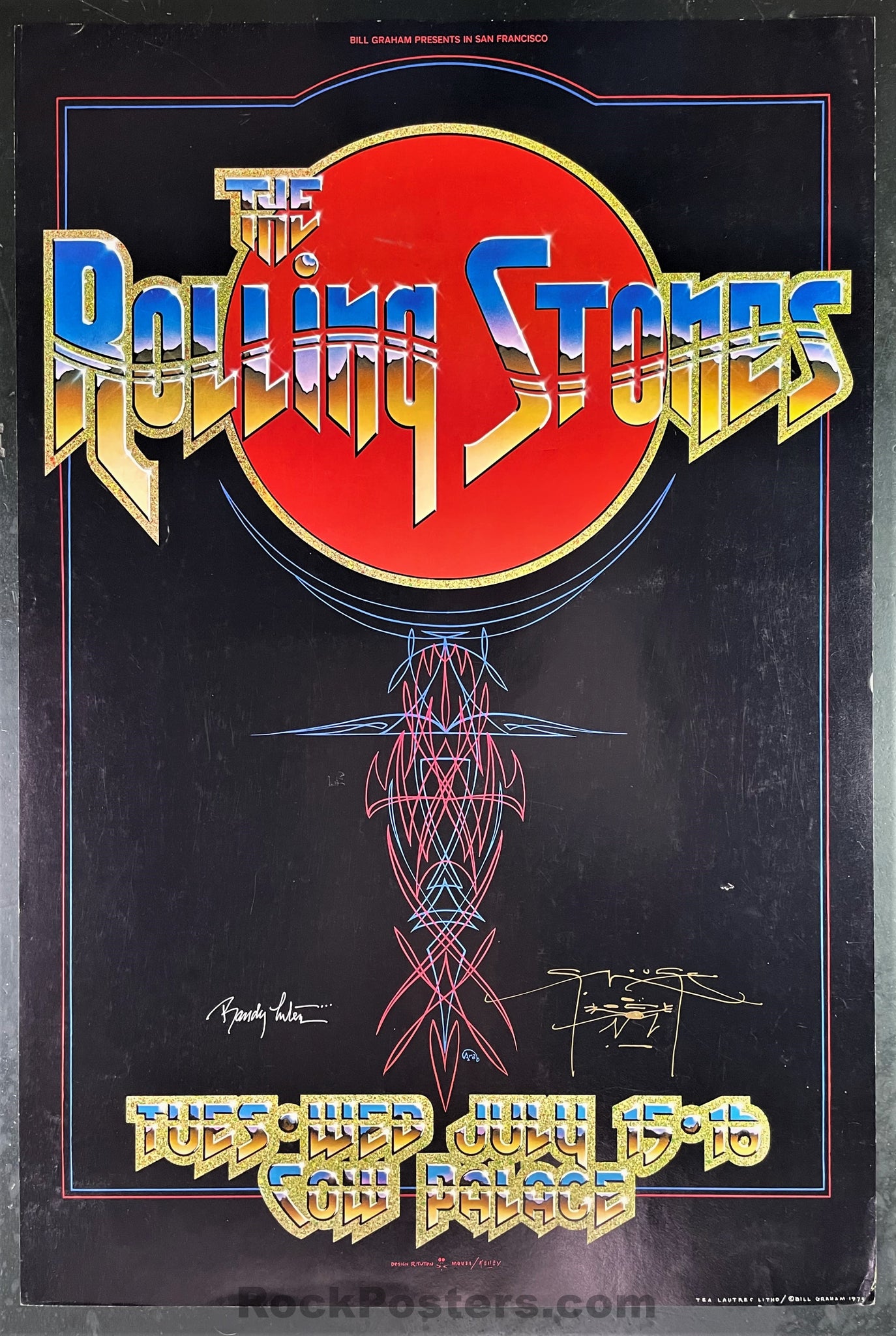 AUCTION - AOR-4.41 - The Rolling Stones - Mouse & Tuten Signed - 1975 Poster - Cow Palace - Excellent