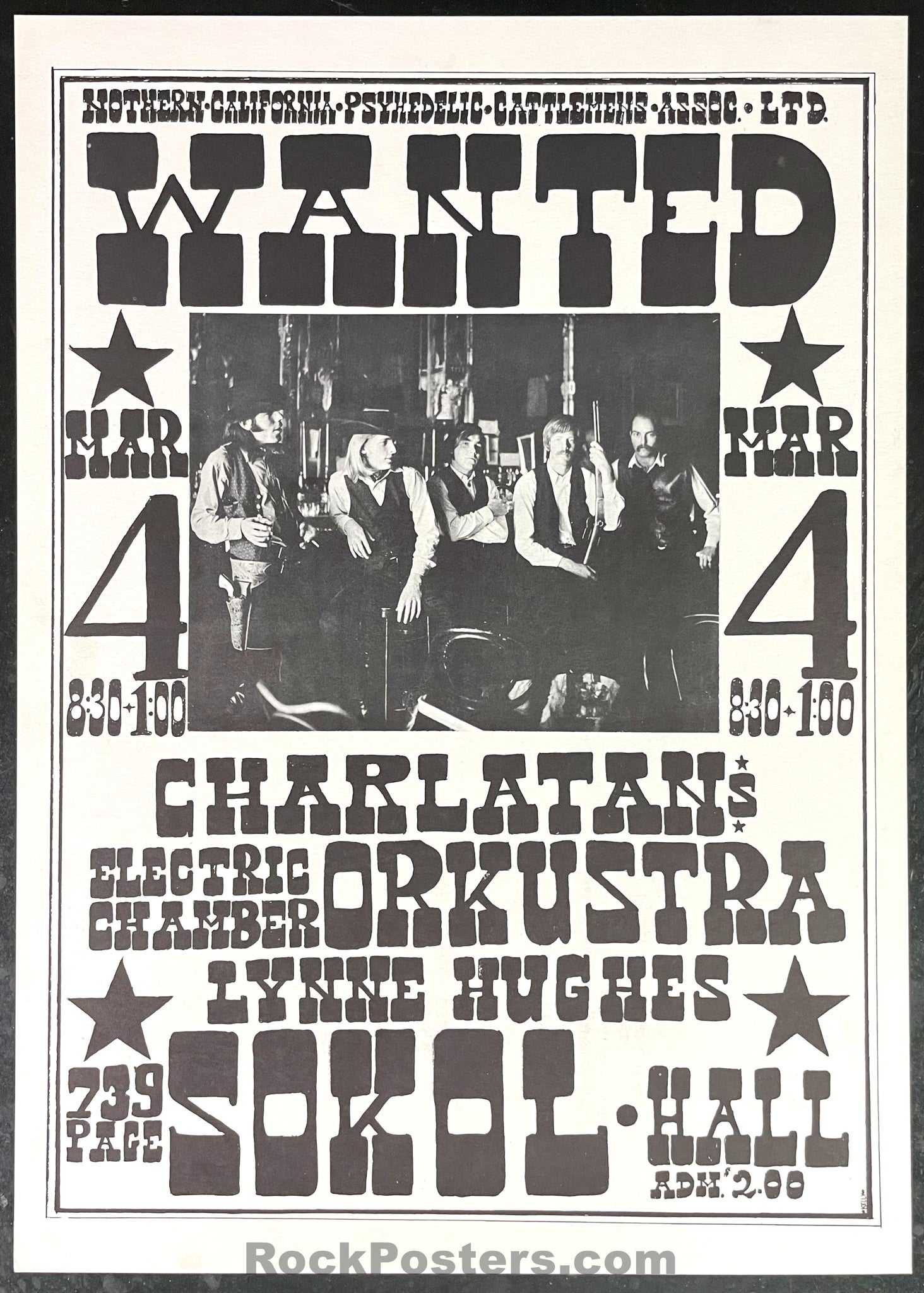 AUCTION - AOR Page 68 - Charlatans - 1967 Poster - Sokol Hall - Near Mint