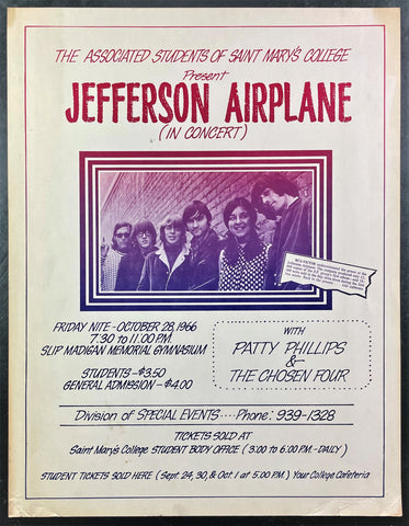 AUCTION - AOR 2.133 - Jefferson Airplane - 1966 Board Poster - St. Mary's College Moraga - Excellent