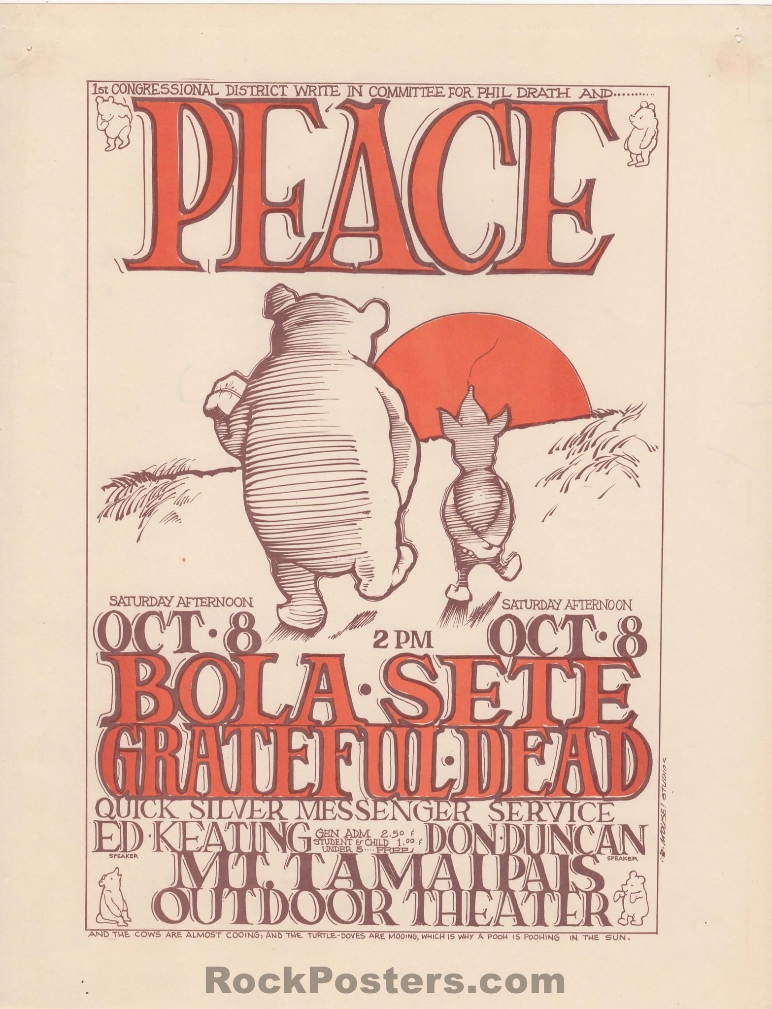 AUCTION - AOR 2.326 - Grateful Dead Bola Sete - 1966 Handbill - Mt. Tamalpais Amphitheater - Very Good