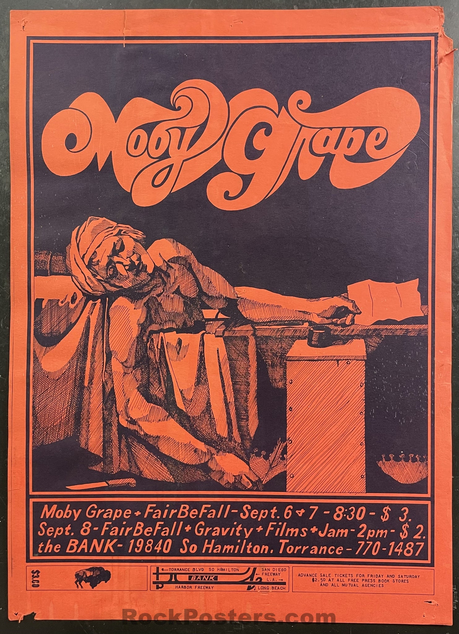 AUCTION - AOR 3.86 -  Moby Grape - 1968 Poster - The Bank - Good