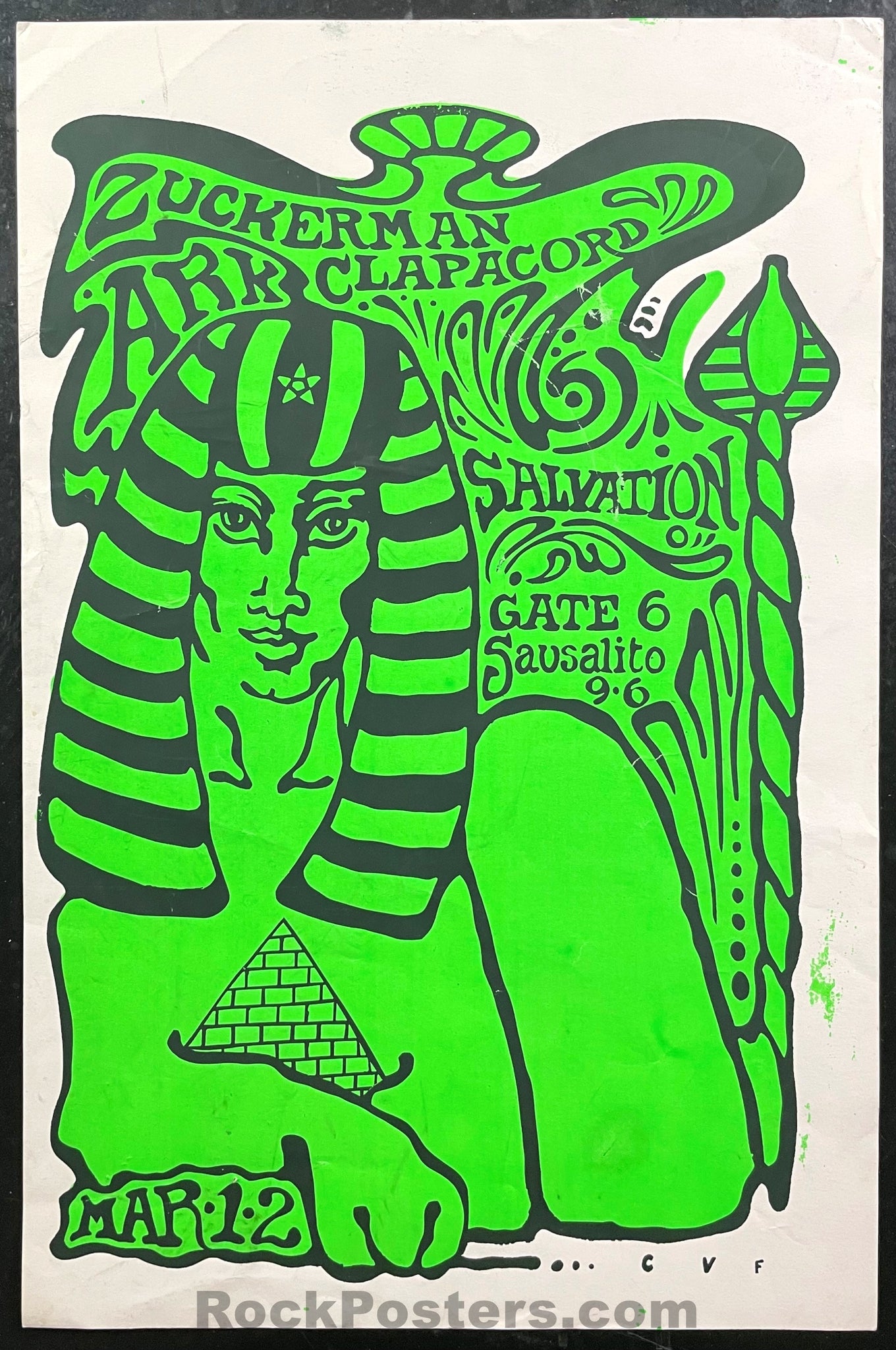 AUCTION - Green Sphinx - 1968 Silkscreen Poster - The Ark - Sausalito - Excellent