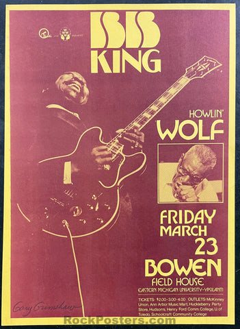 AUCTION - B.B. King Howlin' Wolf - Gary Grimshaw Signed - 1973 Handbill - Near Mint