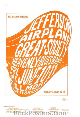 BG10 - Jefferson Airplane Handbill - Fillmore Auditorium (10-Jun-66) Condition - Excellent