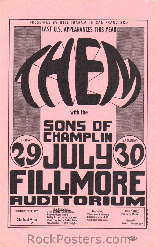 BG20 - Them Handbill - pink - Fillmore Auditorium (29-Jul-66) Condition - Excellent