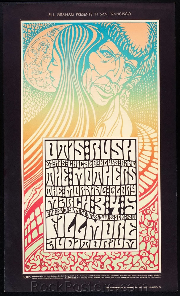 BG53 - Otis Rush and His Chicago Blues Band Postcard - Type B - Fillmore Auditorium (03-Mar-67) Condition - Near Mint