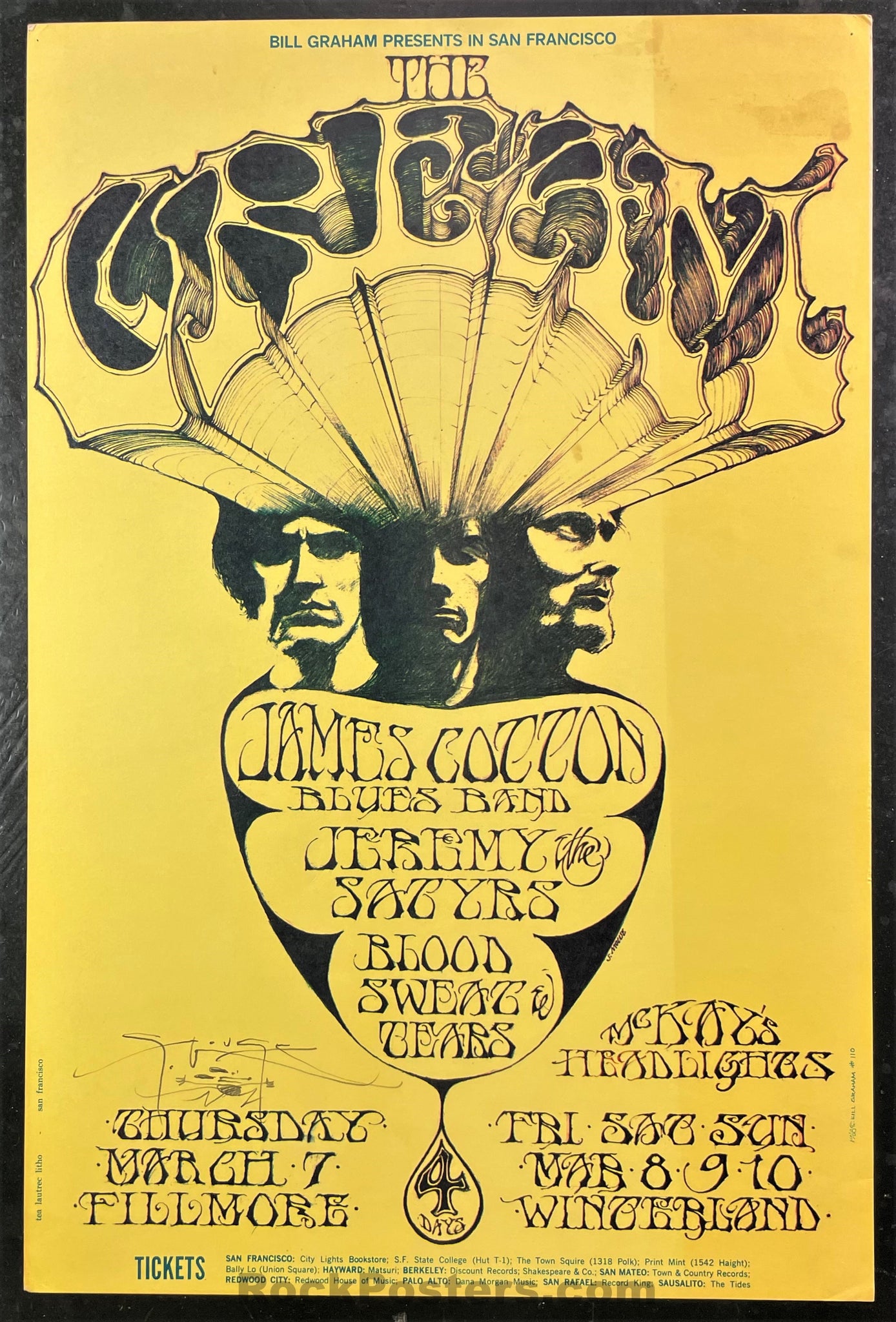 AUCTION - BG-110 - Cream - Stanley Mouse SIGNED - 1968 Poster - Fillmore Auditorium - Very Good