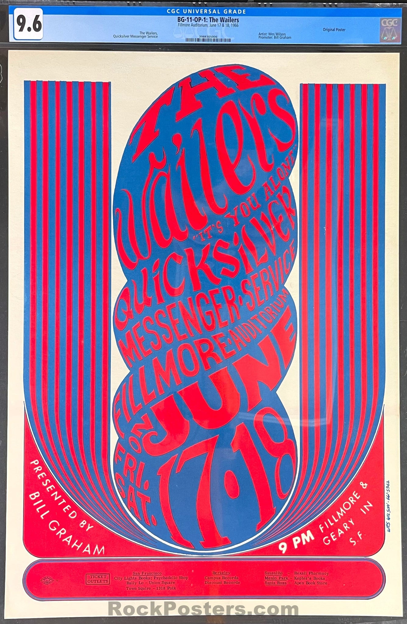 BG-11 - Quicksilver Wailers - Wes Wilson - 1966 Poster - Fillmore Auditorium - CGC Graded 9.6