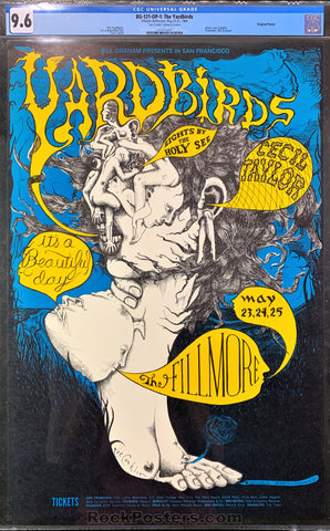 AUCTION - BG-121 - Yardbirds - 1968 Poster - Lee Conklin Signed  - Fillmore Auditorium - CGC Graded  9.6