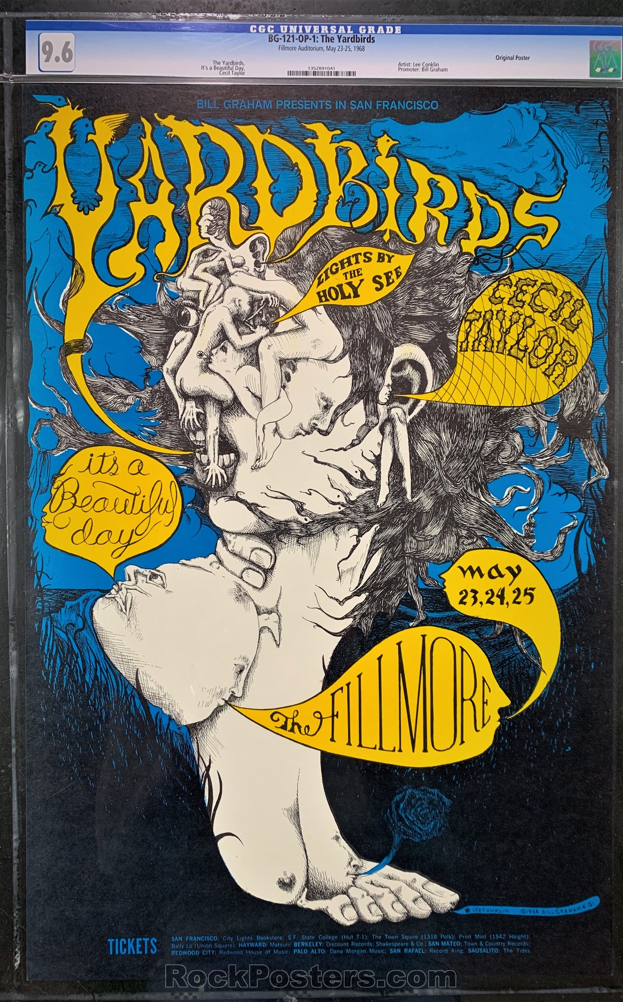 AUCTION - BG-121 - Yardbirds Poster - Fillmore Auditorium - CGC Graded  9.6