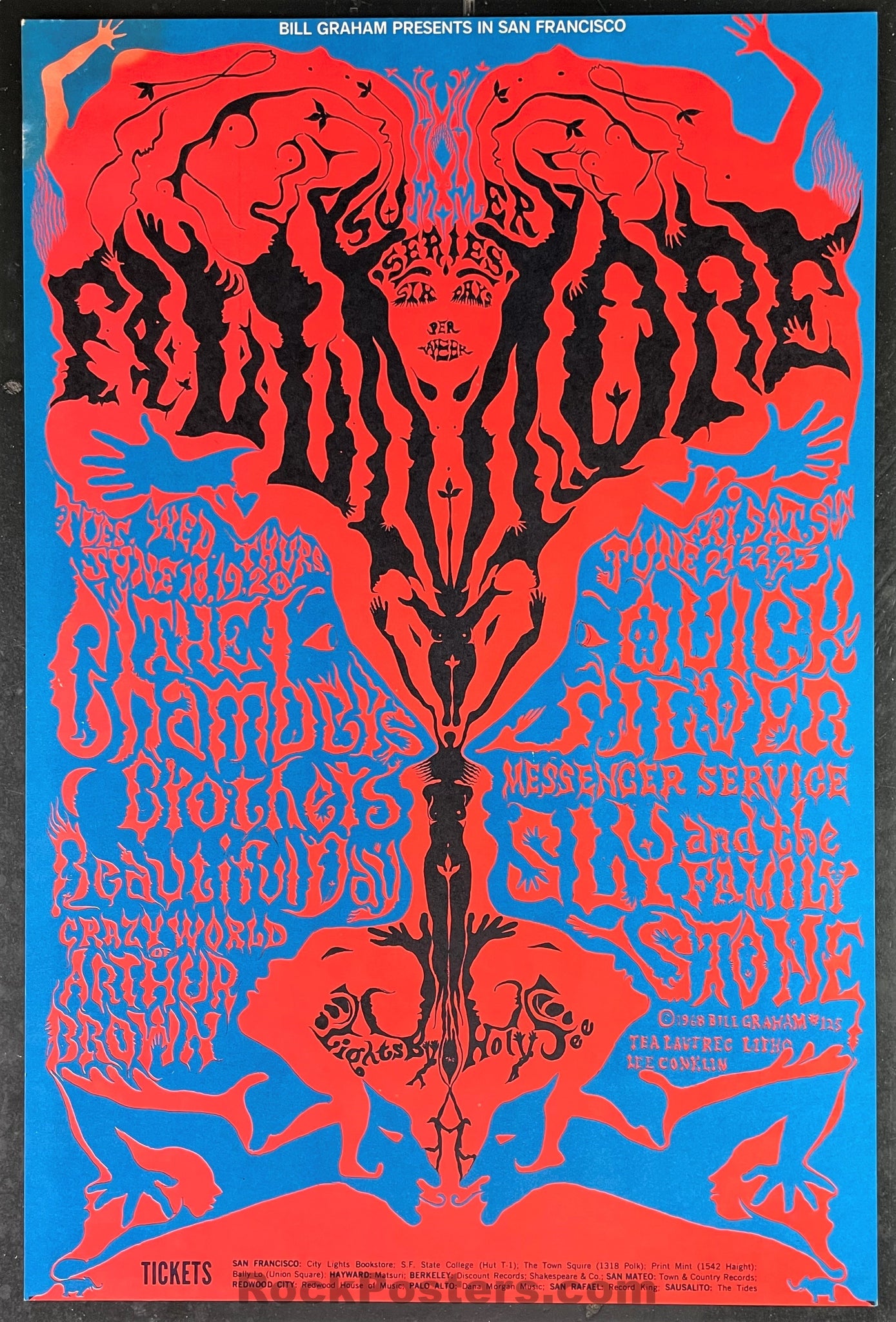AUCTION - BG-125 - Sly & the Family Stone Quicksilver - 1968 Poster - Fillmore Auditorium - Excellent