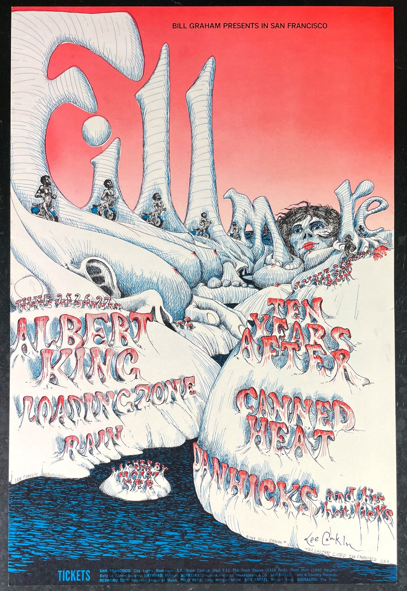 AUCTION - BG-126 - Ten Years After Albert King - Lee Conklin Signed - 1967 Poster - Fillmore Auditorium - Near Mint Minus