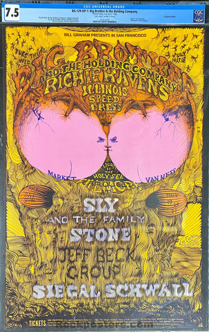 BG-129 -  Janis Joplin Jeff Beck - Lee Conklin Signed - 1968 Poster - Fillmore West - CGC Graded 7.5