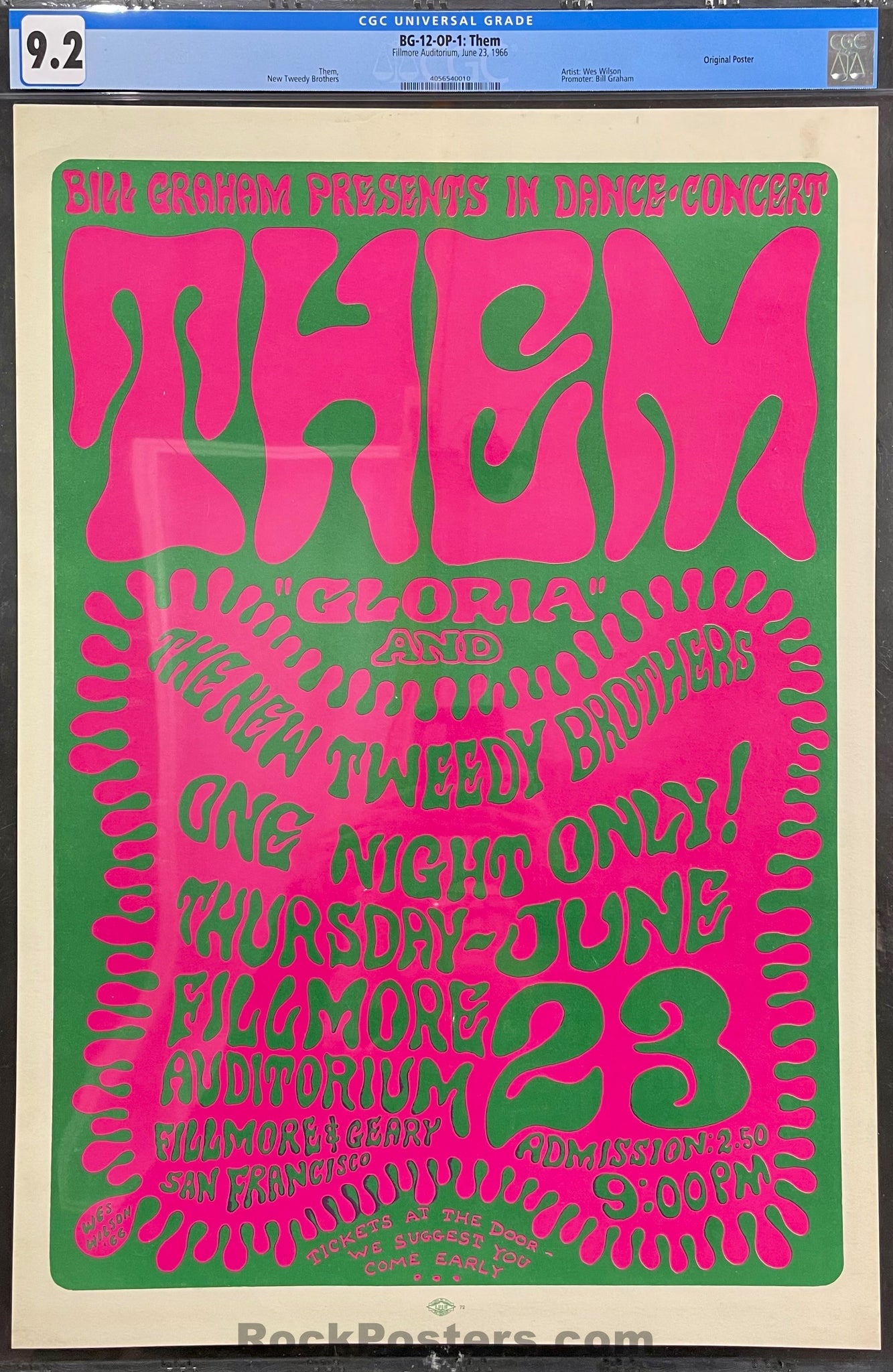 AUCTION - BG-12 - Them Van Morrison - 1966 Poster - Fillmore Auditorium - CGC Graded 9.2