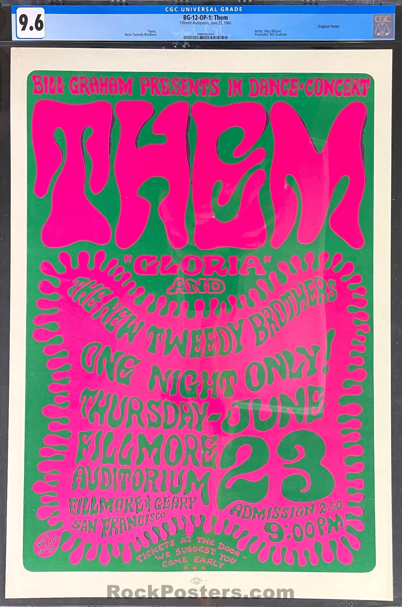 AUCTION - BG-12 - Them Van Morrison - 1966 Poster - Fillmore Auditorium - CGC Graded 9.6