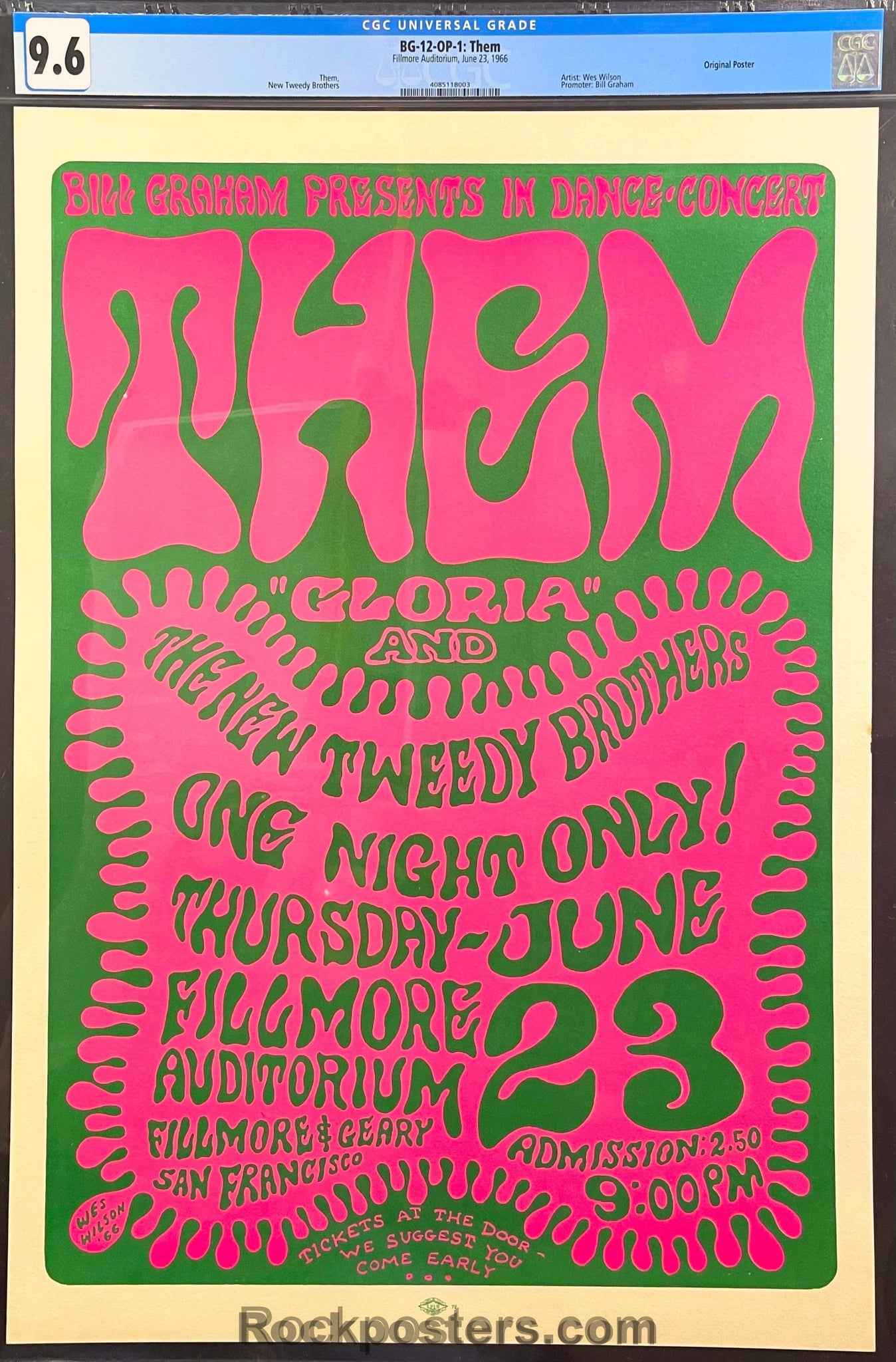 BG-12 - Them Van Morrison - Wes Wilson - 1966 Poster - Fillmore Auditorium - CGC Graded 9.6