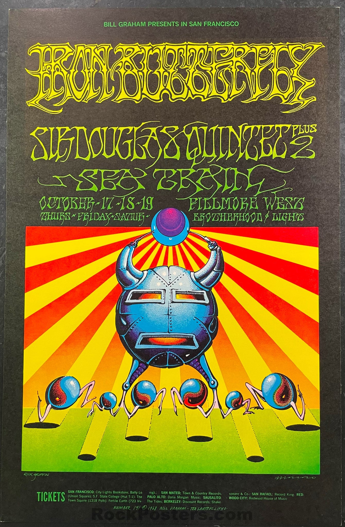 AUCTION - BG-141 - Iron Butterfly Rick Griffin - 1968 Poster - Fillmore Auditorium - Near Mint