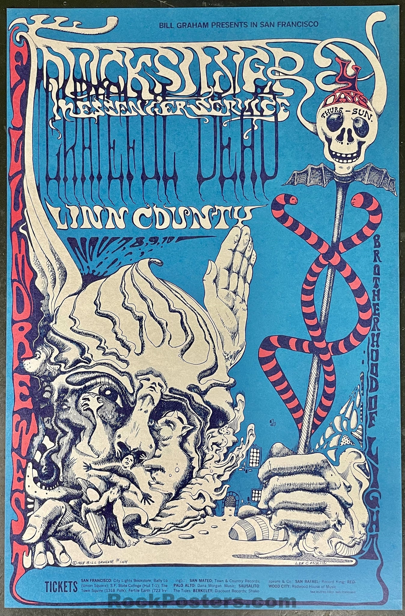 AUCTION - BG-144 - Grateful Dead - Lee Conklin - 1968 Poster - Fillmore West - Near Mint 