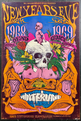 AUCTION - BG-152 - Grateful Dead - Lee Conklin Signed - 1968/69 New Years Poster - Winterland - Excellent